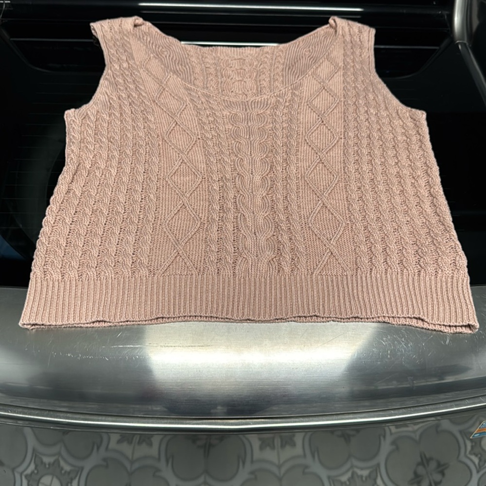 NEW Boho Cable Knit Tank Top Cami Muted Pink